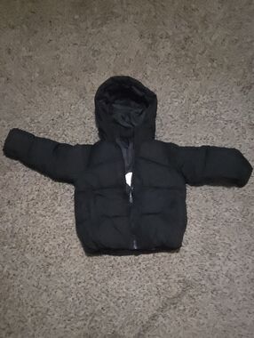 Kids Black Hooded Puffer Jacket